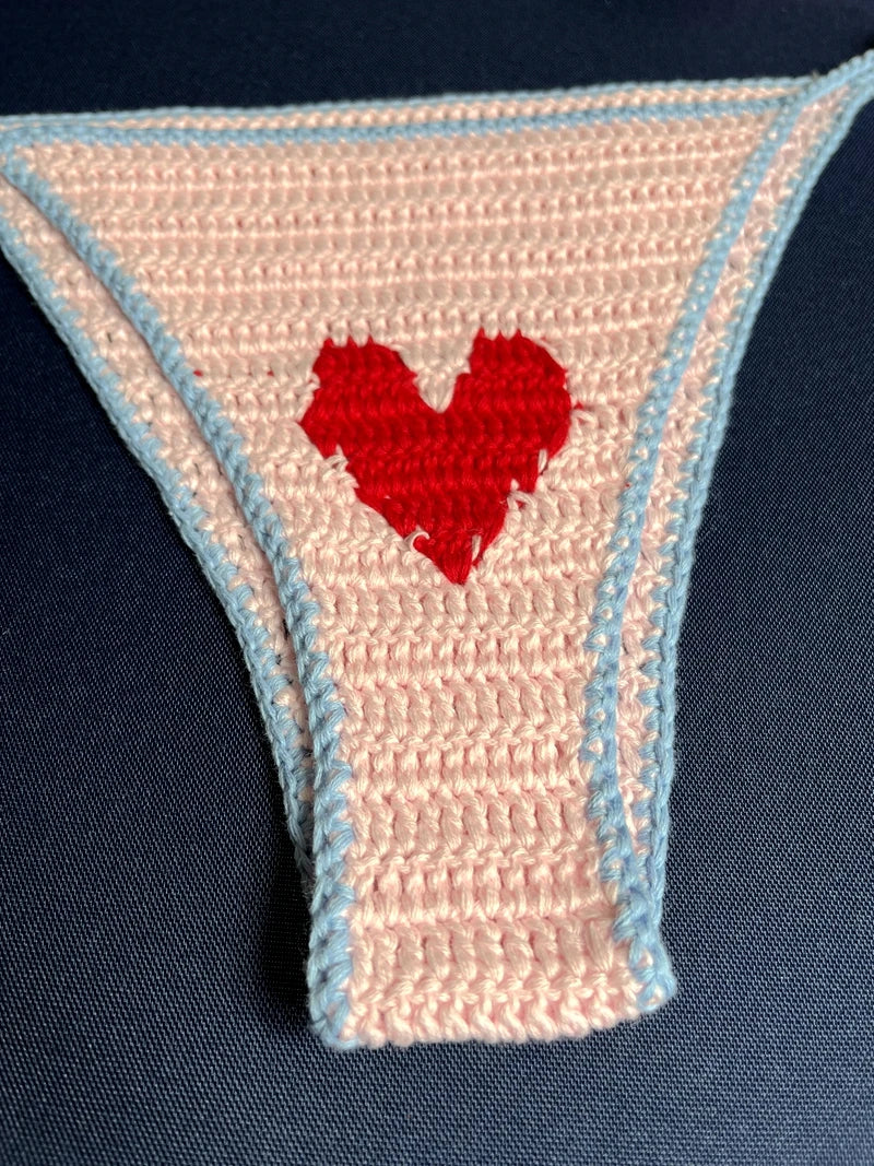 Red Love Heart Crochet Threaded Bikini Set With bucket Hats Handmade Swinwear Bathing Suit Sexy Fashion Swimsuit Vacation Wear - Sun Studio