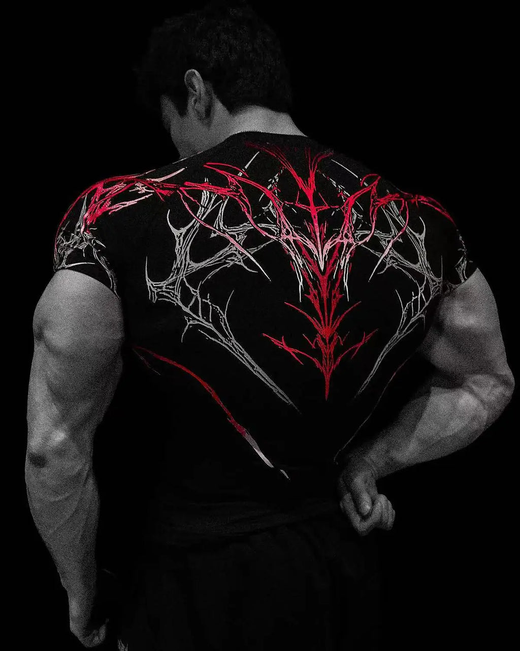 GYM T-shirt Men's Dark Gothic Print Muscle Tee  High Elasticity And Quick Drying Exercise For Bodybuilding Training 2026 Summer