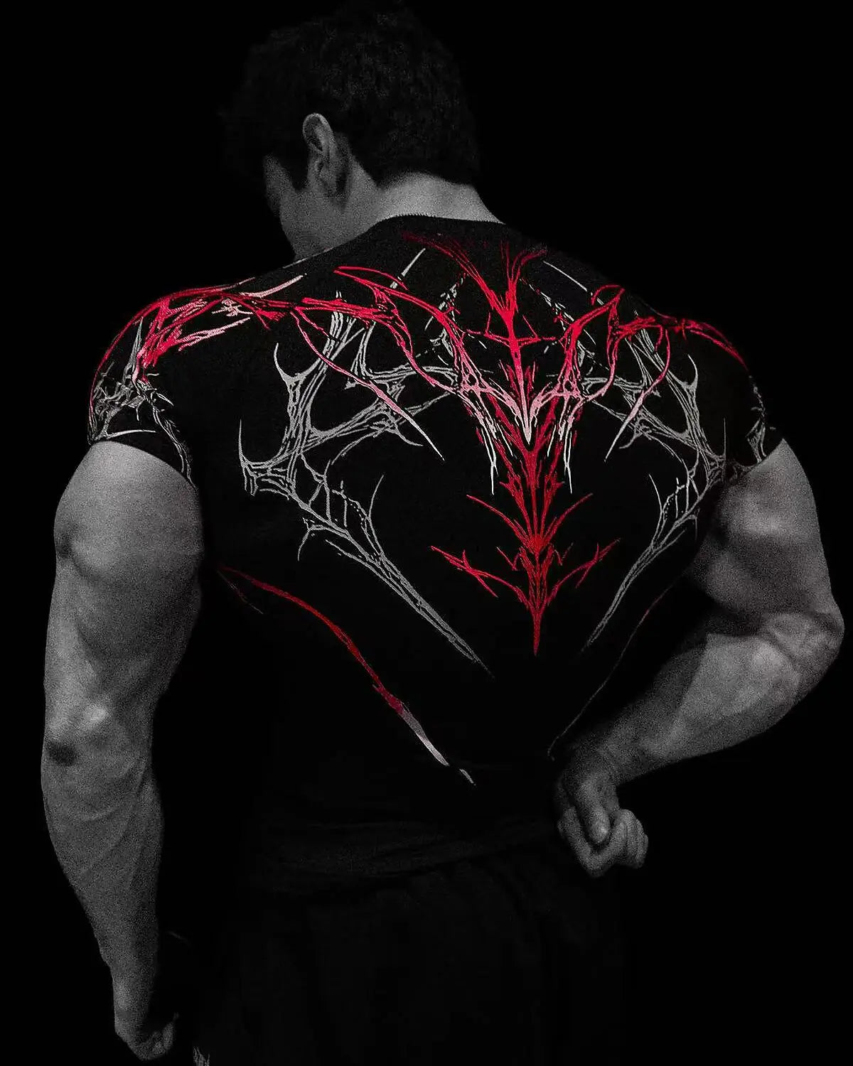 GYM T-Shirt Herren Dunkel Gothic Druck Muskel Tee Hohe Elastizität Und Schnelltrocknend Übung Für Bodybuilding Training 2026 Sommer