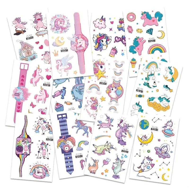 12 Sheets Glitter Mermaid Tattoo Stickers For Kids Cute Unicorn Temporary Tattoos Body Art Fake Tattoo Birthday Party Favors - Sun Studio