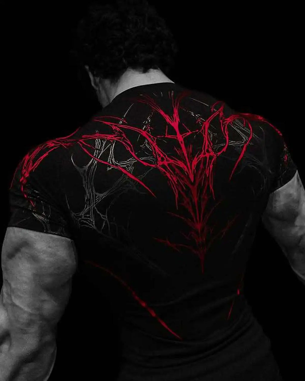 GYM T-shirt Men's Dark Gothic Print Muscle Tee  High Elasticity And Quick Drying Exercise For Bodybuilding Training 2026 Summer