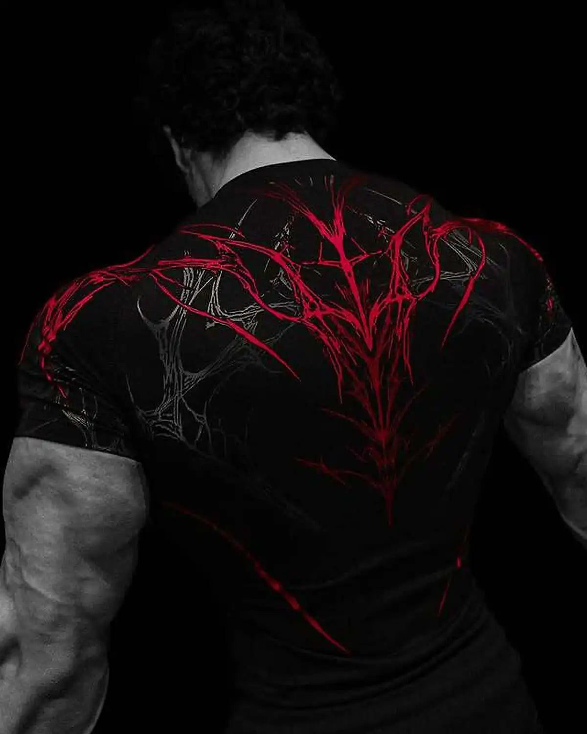 GYM T-Shirt Herren Dunkel Gothic Druck Muskel Tee Hohe Elastizität Und Schnelltrocknend Übung Für Bodybuilding Training 2026 Sommer