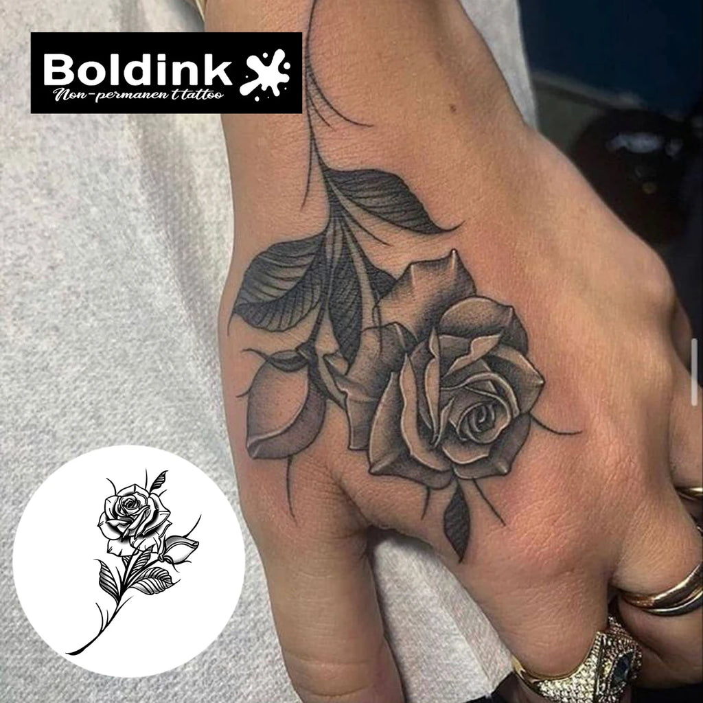 Rose Temporary Tattoo,Lasts To 15 Days New Technology Magic Waterproof Semi Permanent Sticker. - Sun Studio