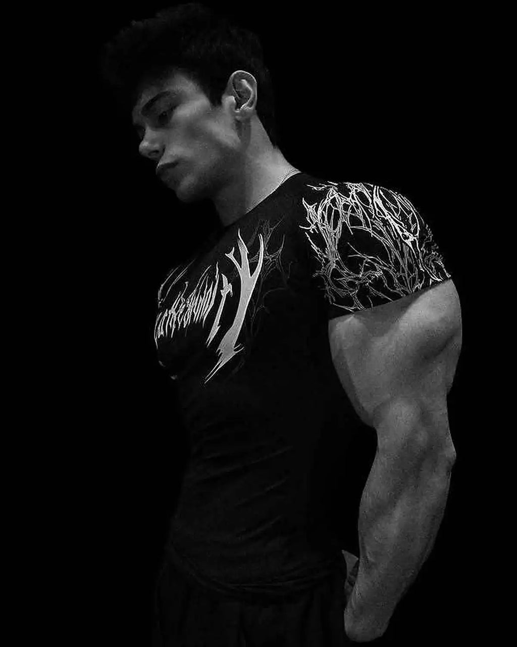 GYM T-shirt Men's Dark Gothic Print Muscle Tee  High Elasticity And Quick Drying Exercise For Bodybuilding Training 2026 Summer