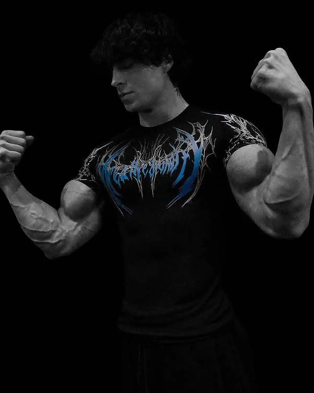GYM T-shirt Men's Dark Gothic Print Muscle Tee  High Elasticity And Quick Drying Exercise For Bodybuilding Training 2026 Summer - Sun Studio