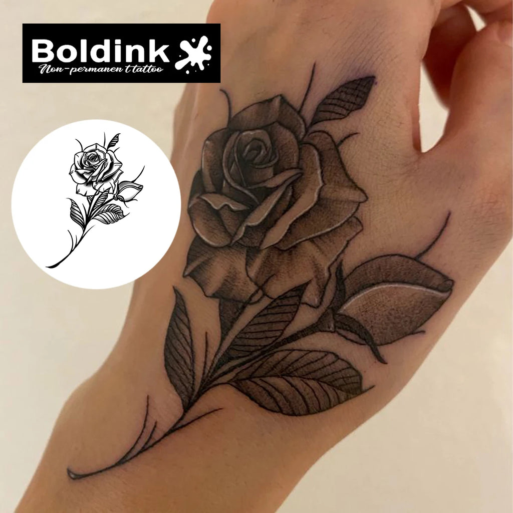 Rose Temporary Tattoo,Lasts To 15 Days New Technology Magic Waterproof Semi Permanent Sticker. - Sun Studio