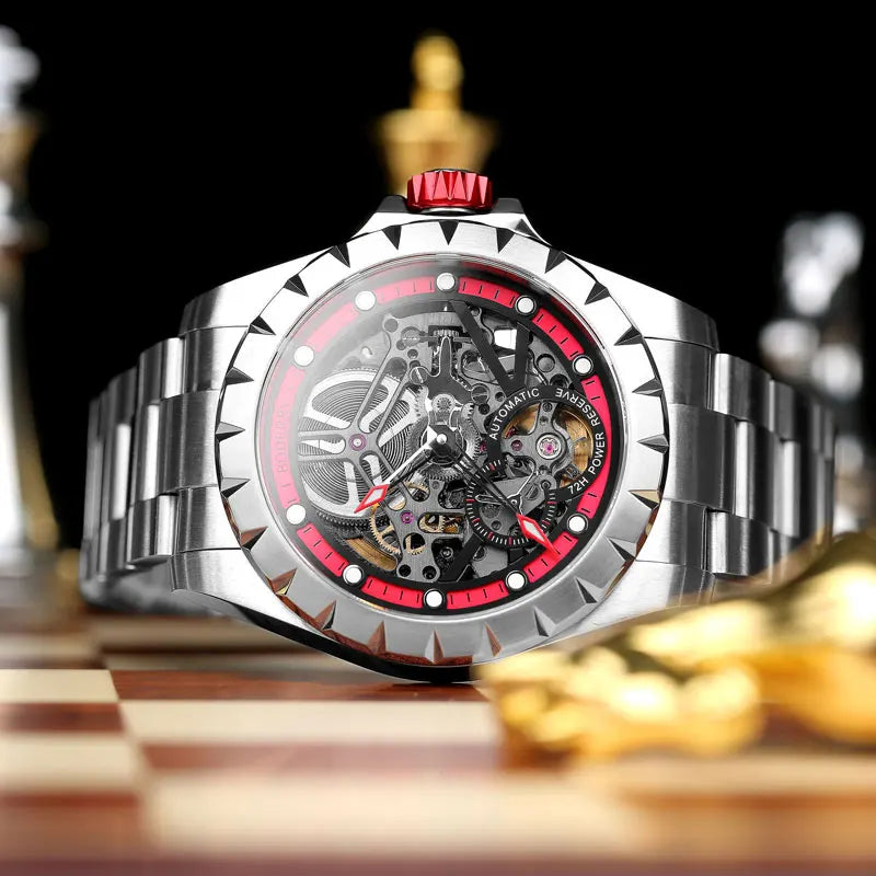 Boderry Windmill Men's Skeleton Stylish Watches Automatic Mechanical Fashion Sports Watch for Men Waterproof Wristwatches - Sun Studio