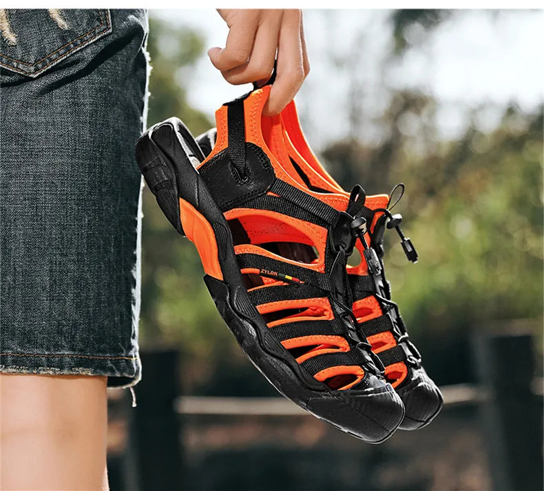 New Summer Genuine Leather Men Sandals Fashion Design Breathable Casual Shoes Men Soft Bottom Outdoor Beach Sandals Big Size 48 - Sun Studio