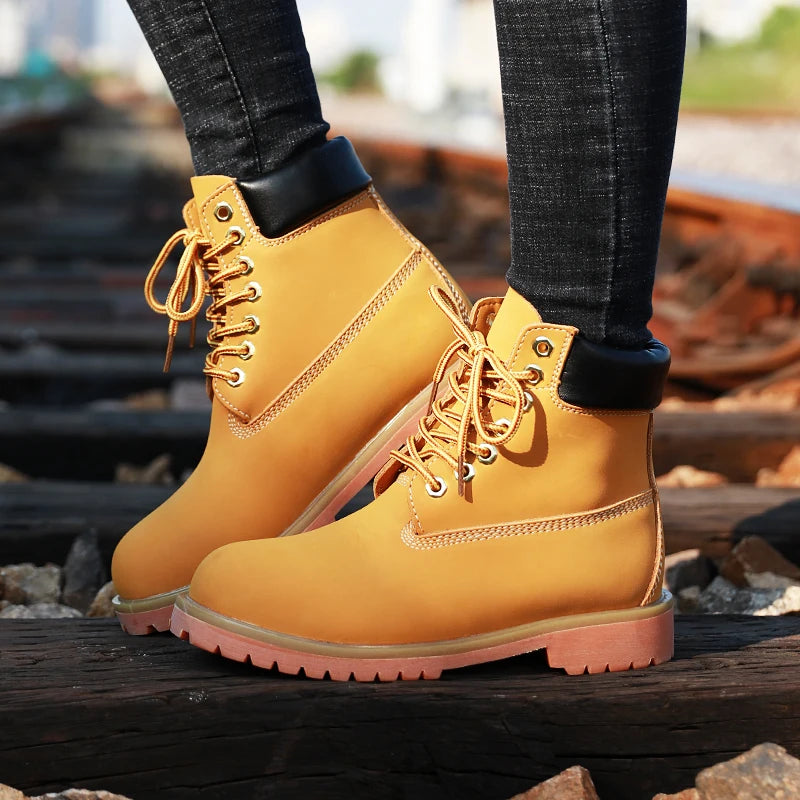 Genuine Leather Men's Winter Spring Ankle Treking Military Snow Yellow Tactical Boots Outdoor Footwear for Women Men Work Shoes - Sun Studio