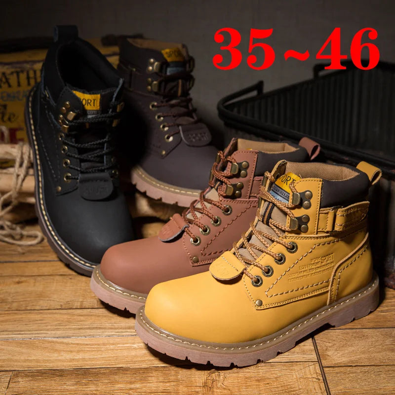 Genuine Leather Men's Winter Spring Ankle Treking Military Snow Yellow Tactical Boots Outdoor Footwear for Women Men Work Shoes - Sun Studio