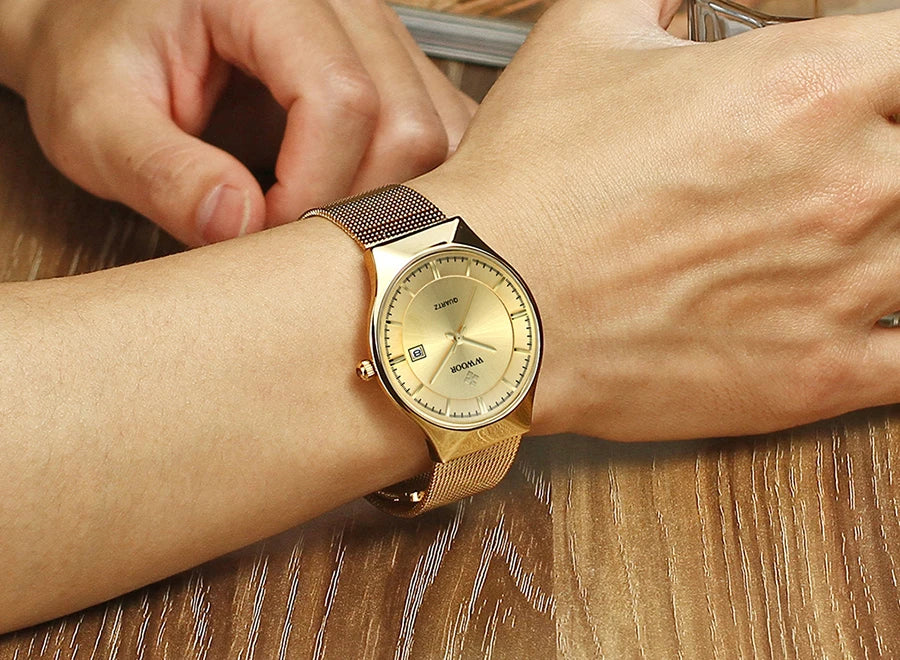 WWOOR Mens Watches Ultra-thin Quartz Auto Date WristWatch Men Top Brand Luxury Stainless Steel Business Waterproof Reloj Hombre - Sun Studio