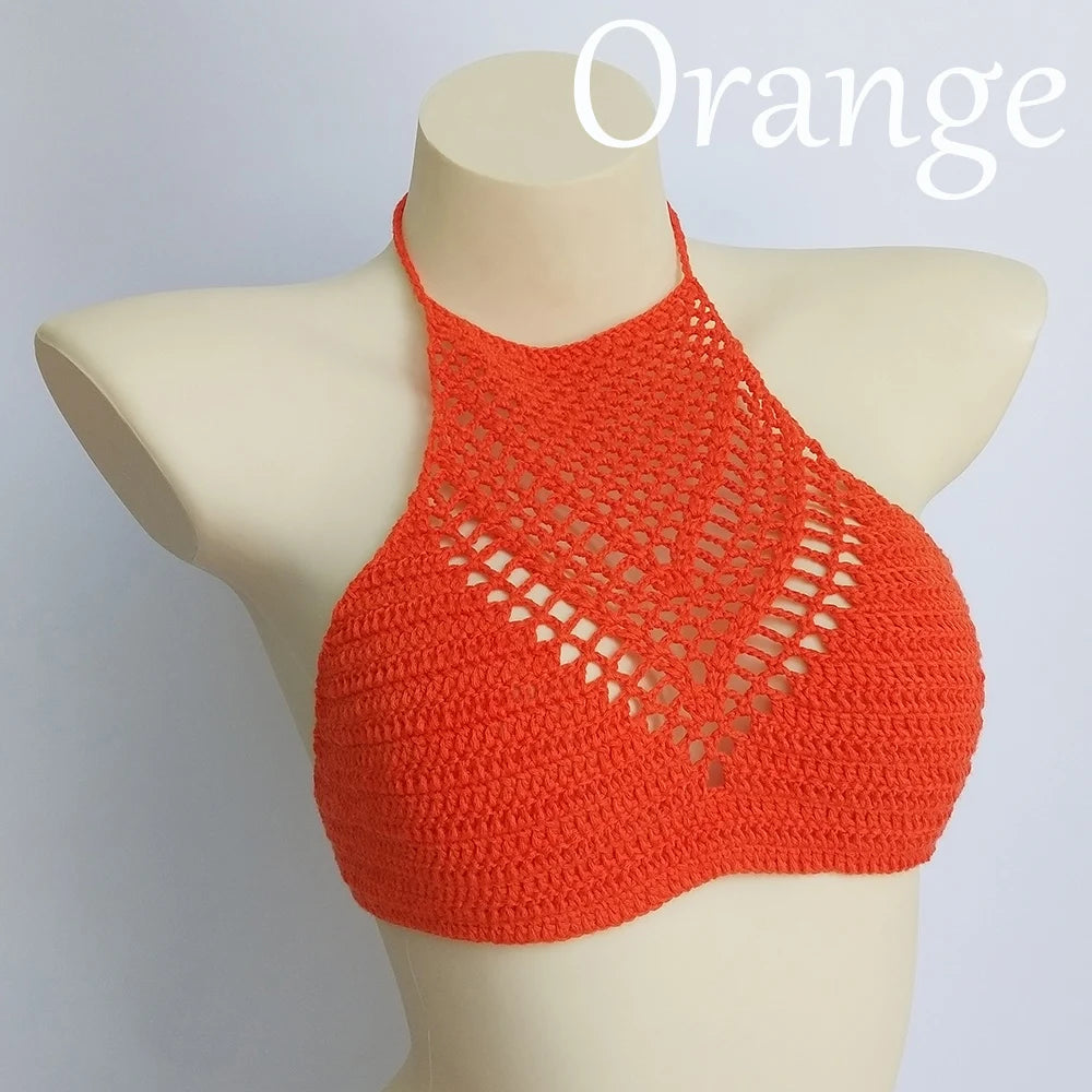 Women Sexy Bikini Tops High Neck Hollow Out Halter Swimwear Crochet Separate Swimsuit Bikini Bra Hot Sale - Sun Studio