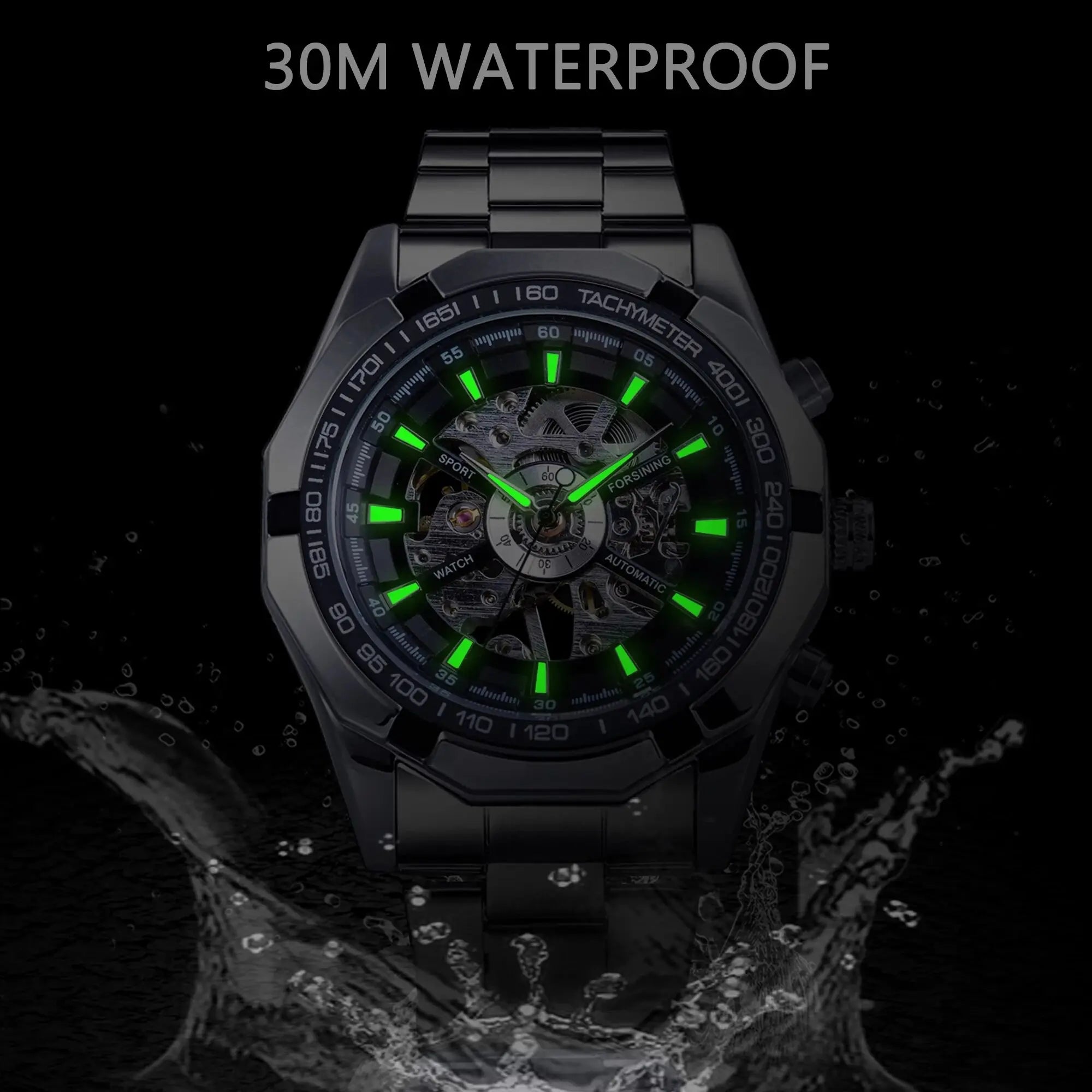 Forsining 2021 Stainless Steel Waterproof Mens Skeleton Watches Top Brand Luxury Transparent Mechanical Sport Male Wrist Watches - Sun Studio