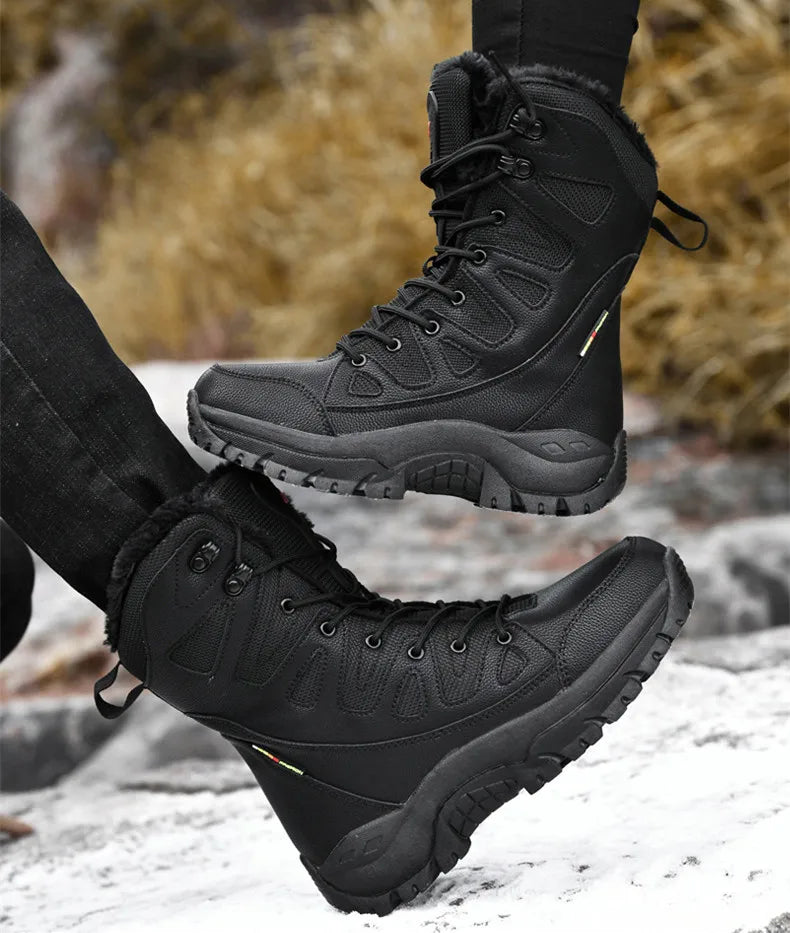 New Warm Plush Snow Boots Men Lace Up Casual High Top Men's Boots Waterproof Winter Boots Anti-Slip Ankle Boots Men's Work Boots - Sun Studio
