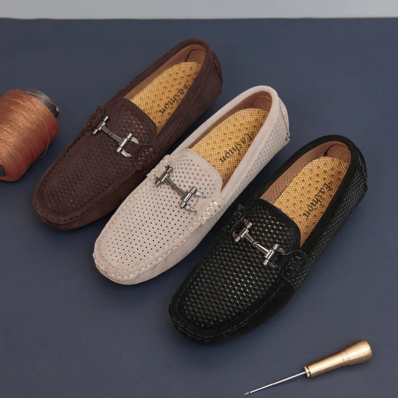 Size 38-45 Breathable Suede Leather Loafers Men Hot Sale Flat Men's Shoes Classic Driving Shoes Fashion Casual Summer Moccasins - Sun Studio