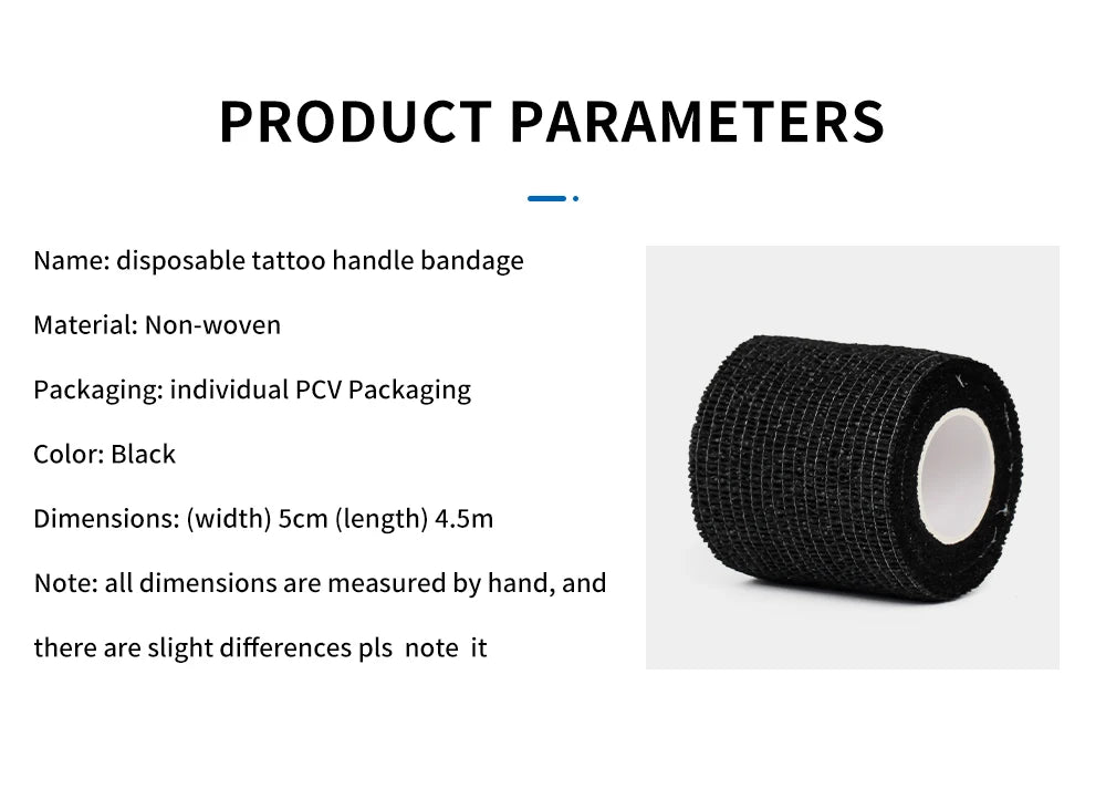 Black Tape Tattoo Handle Bandage Anti-slip Athletic Nonwoven Waterproof Disposable Self-adhesive Elastic Bandage Grip Cover Wrap - Sun Studio