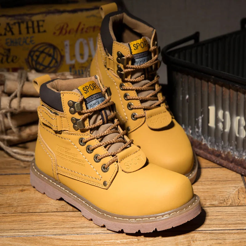 Genuine Leather Men's Winter Spring Ankle Treking Military Snow Yellow Tactical Boots Outdoor Footwear for Women Men Work Shoes