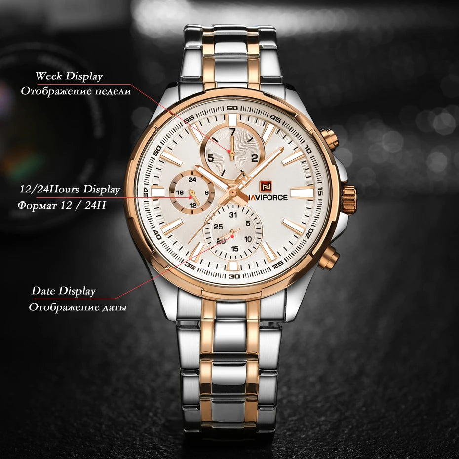 NAVIFORCE Classic Casual Business Male Watches Stainless Steel Waterproof Wristwatch Quartz Date Display Clock Relogio Masculino - Sun Studio