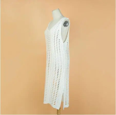 Yiiciovy Summer Women Swimsuit Beach Crochet Cover Ups Bikini Dresses Solid Color Fishnet Crochet Female Swimwear Bathing Suit - Sun Studio