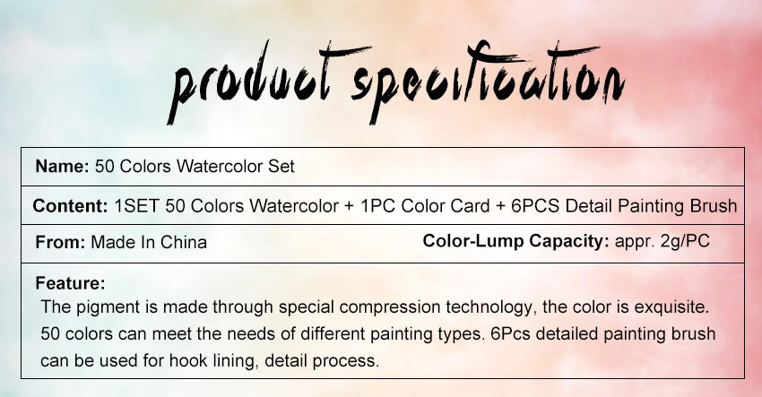 SeamiArt 50Color Solid Watercolor Paint Set Portable Metal Box Watercolor Pigment for Beginner Drawing Watercolor Paper Supplies - Sun Studio