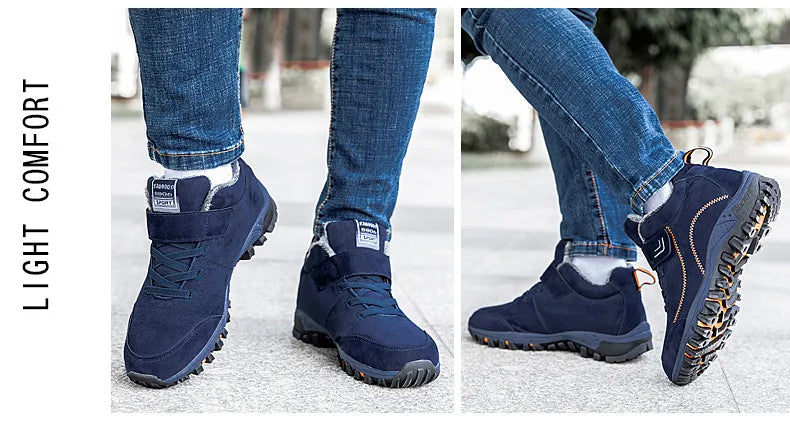 Brand Winter Men Suede Work Shoes Fur Warm Ankle Boots Outdoor Non-slip Men's Boots Men Waterproof Snow Boots Big Size 36-48 - Sun Studio