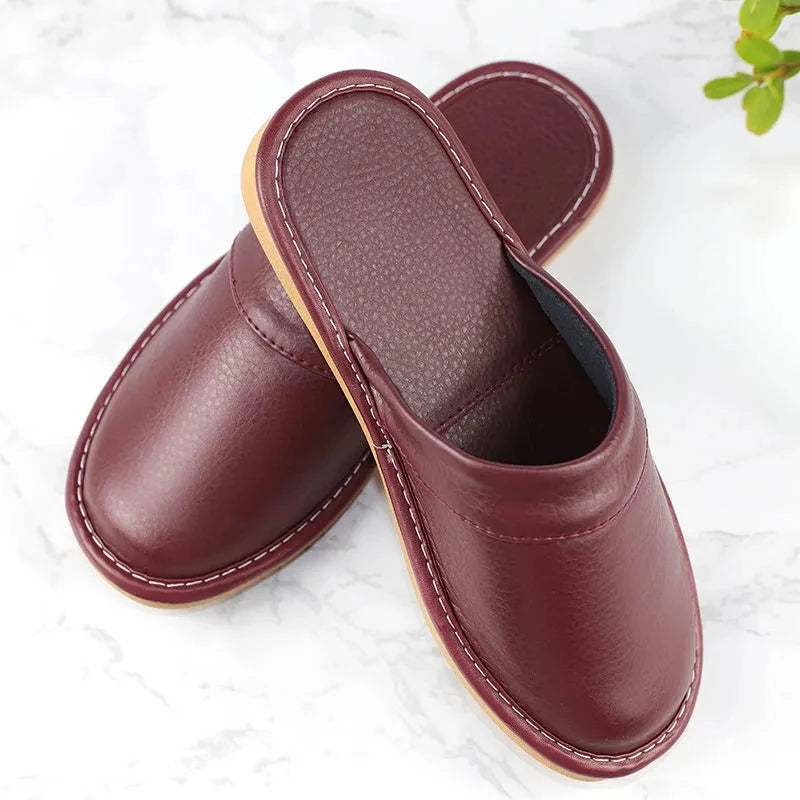Classic PU Leather Slippers Male Indoor Unisex Shoes Men 2021 Fashion Man Leather Shoes Home Slippers Waterproof Man House Shoes - Sun Studio