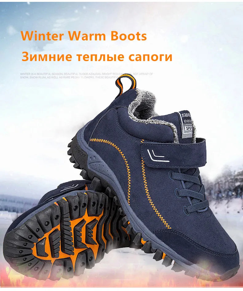 Brand Winter Men Suede Work Shoes Fur Warm Ankle Boots Outdoor Non-slip Men's Boots Men Waterproof Snow Boots Big Size 36-48 - Sun Studio