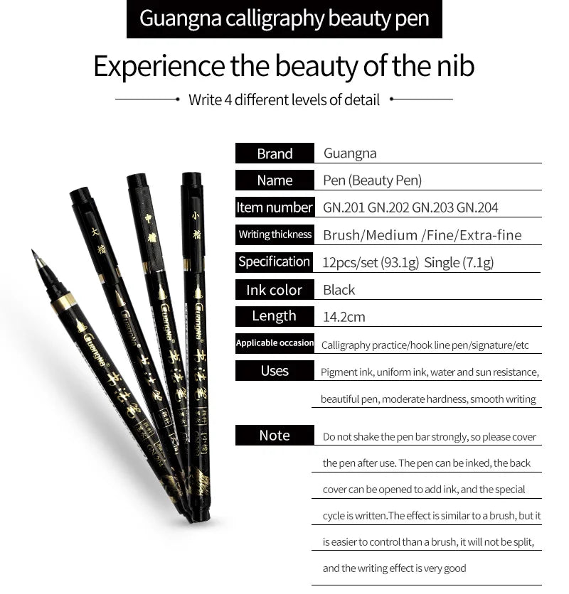 Guangna Calligraphy Pen Beautiful Pen Soft Head Addable Ink Brush/Medium/Fine/Extra-fine Practice Pen Wedding Signature Pen - Sun Studio