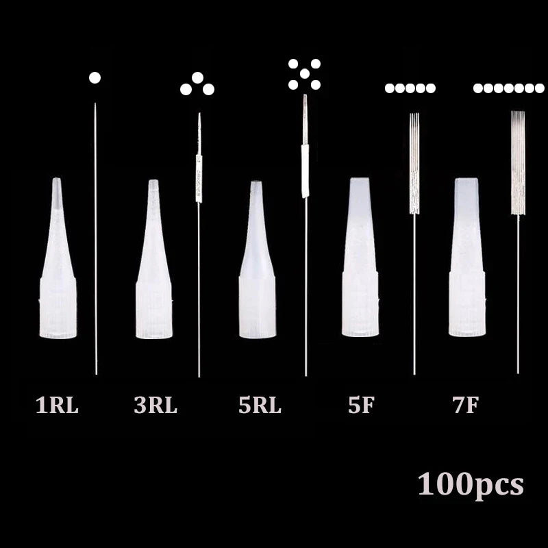 100p 1RL/3RL/5RL/5F/7F Individual Packed Eyebrow Tattoo Tip Permanent Makeup Machine Tattoo Needle Tip Tattoo Nozzle Needle Caps - Sun Studio