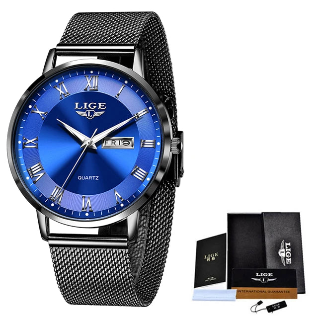 LIGE Fashion Women Watch Top Brand Luxury Ultra-Thin Mesh Watch For Women Casual Sport Quartz Date Chronograph Watches Feminino - Sun Studio