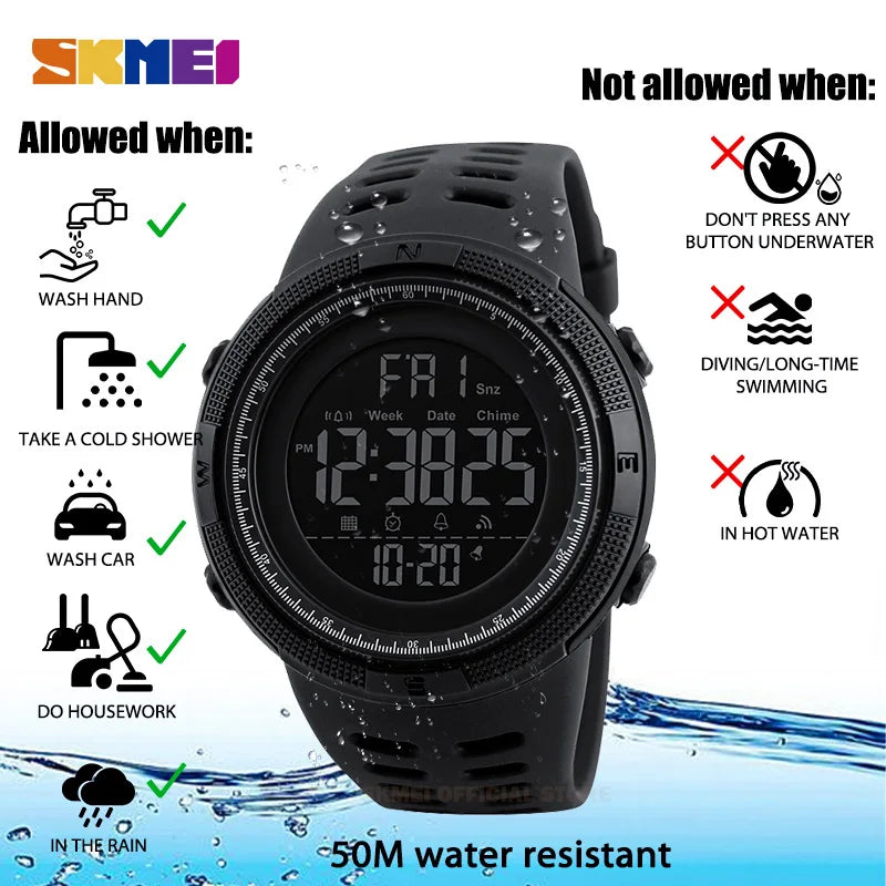 SKMEI Fashion Outdoor Sport Watch Men Multifunction Watches Alarm Clock Chrono 5Bar Waterproof Digital Watch reloj hombre 1251 - Sun Studio