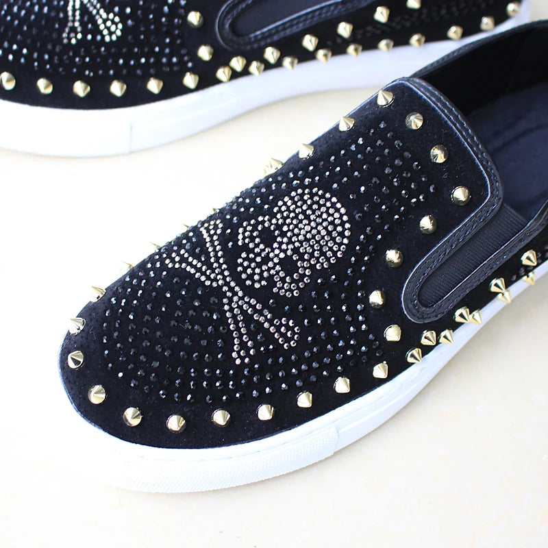 2025 New Shoes for Men Tide Leather Casual Shoes Spring Autumn Cool Skull Rivet Flat Shoes Leisure Slip-on Loafers - Sun Studio