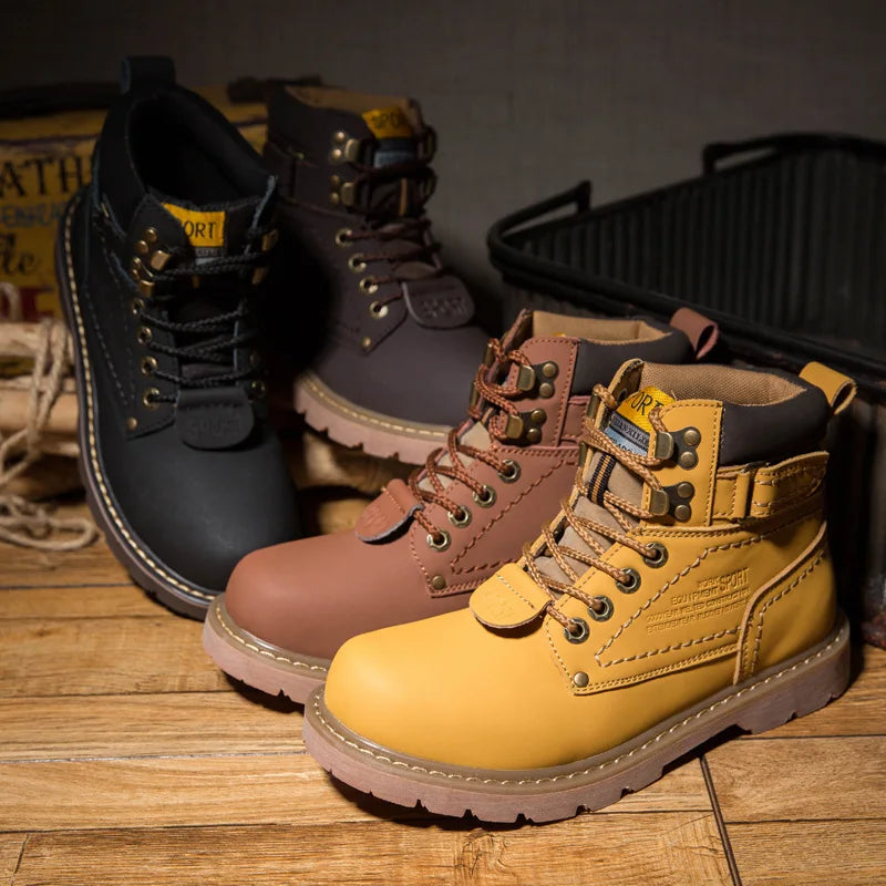 Genuine Leather Men's Winter Spring Ankle Treking Military Snow Yellow Tactical Boots Outdoor Footwear for Women Men Work Shoes
