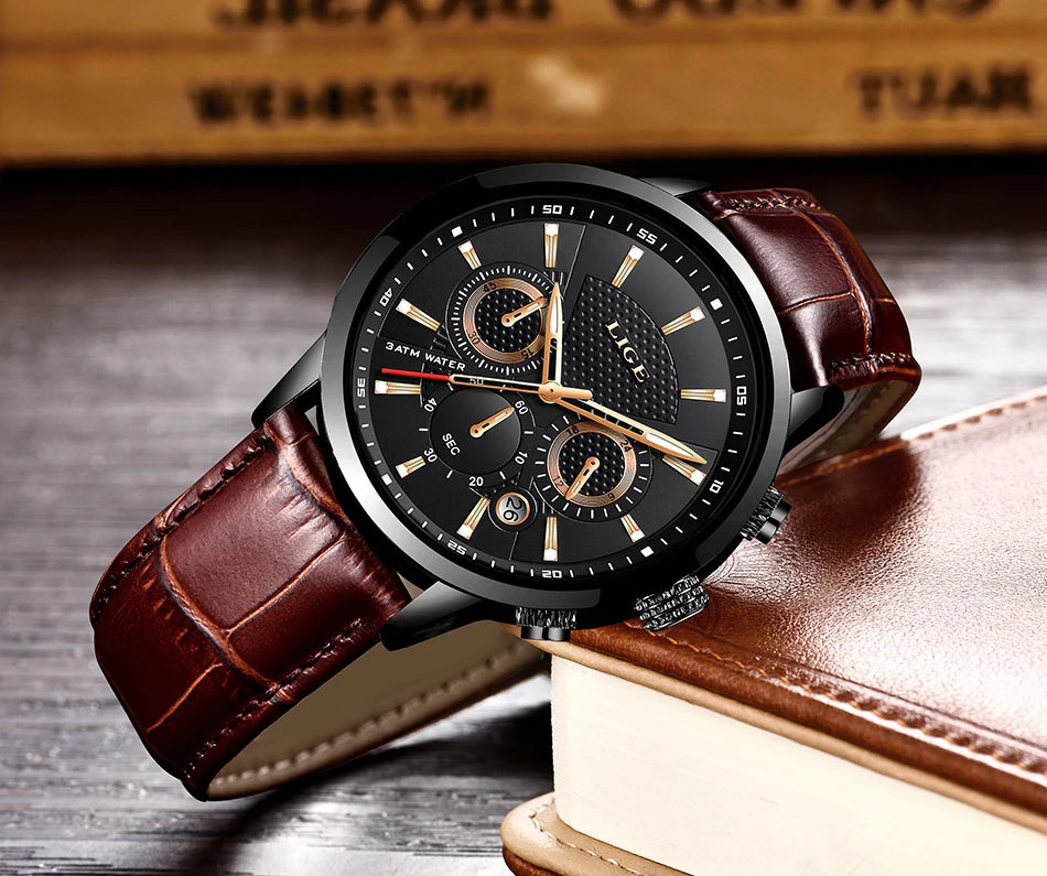 LIGE 2026 Watch Men Fashion Sports Quartz Clocks Mens Watches Top Brand Leather Military Waterproof Date Watch Relogio Masculino - Sun Studio