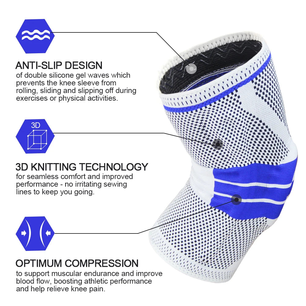 Knee Support Compression Sleeve with Side Stabilizers and Silicone Patella Gel Pad, Meniscus Tear, Arthritis Jogging, Brace - Sun Studio