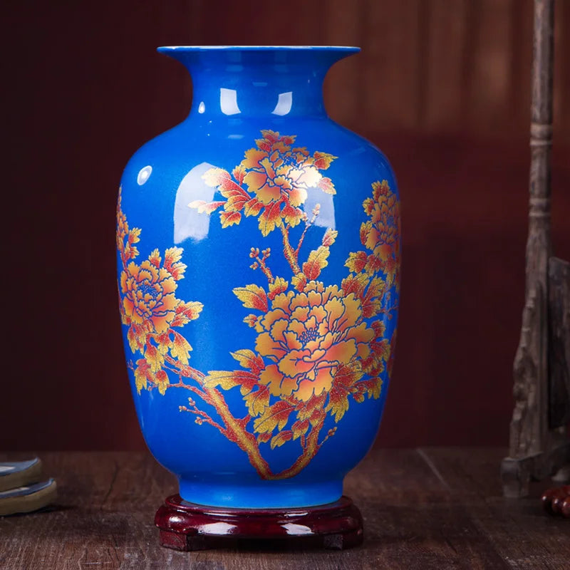 New Chinese Style Vase Jingdezhen Classical Porcelain Crystal Glaze Flower Vase Home Decor Handmade Shining Famille Rose Vases - Sun Studio