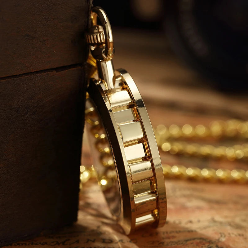 Vintage Watch Necklace Steampunk Skeleton Mechanical Fob Chain Pocket Watches Roman Number Clock Pendant Hand-winding Men Women - Sun Studio