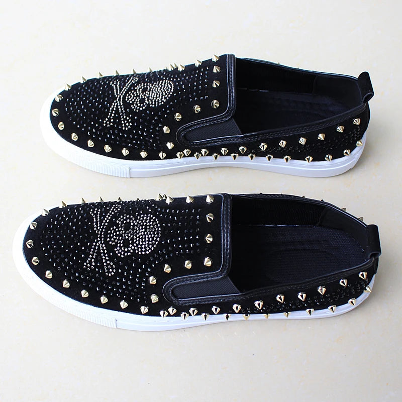 2025 New Shoes for Men Tide Leather Casual Shoes Spring Autumn Cool Skull Rivet Flat Shoes Leisure Slip-on Loafers - Sun Studio