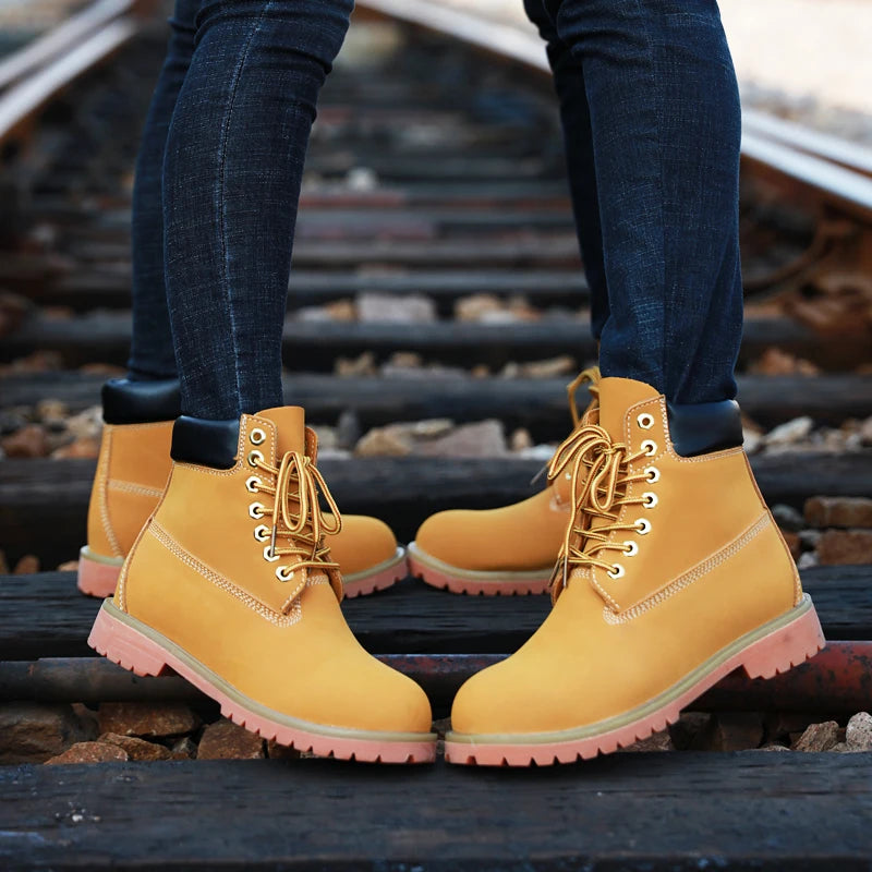 Genuine Leather Men's Winter Spring Ankle Treking Military Snow Yellow Tactical Boots Outdoor Footwear for Women Men Work Shoes - Sun Studio
