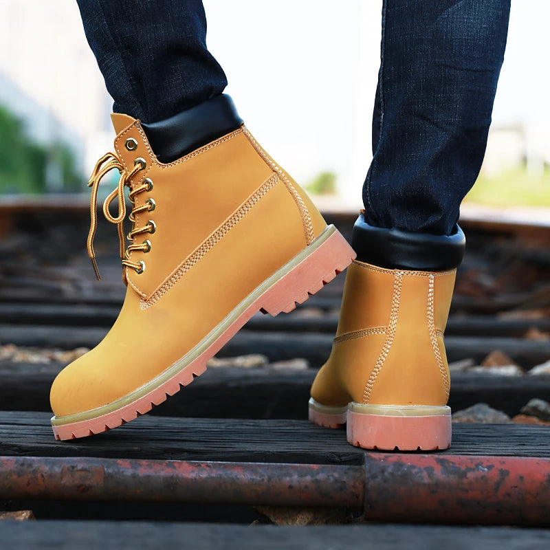 Genuine Leather Men's Winter Spring Ankle Treking Military Snow Yellow Tactical Boots Outdoor Footwear for Women Men Work Shoes - Sun Studio