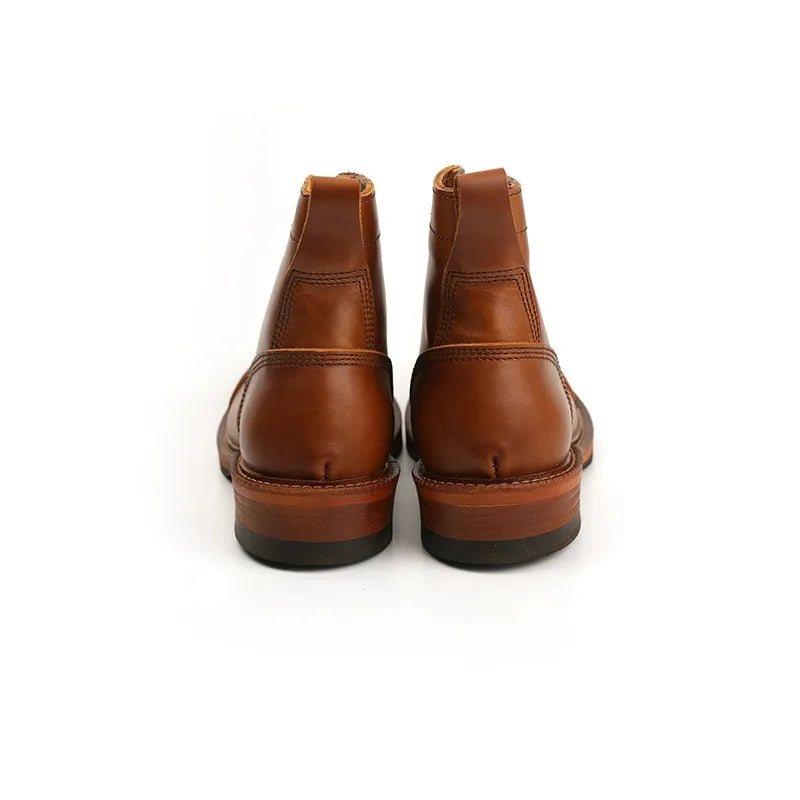 New Japanese Vintage Designer Handmade Tooling Men Casual Shoes Cow Leather Round Toe Wings Ankle Boots Motorcycle Boots Winter - Sun Studio