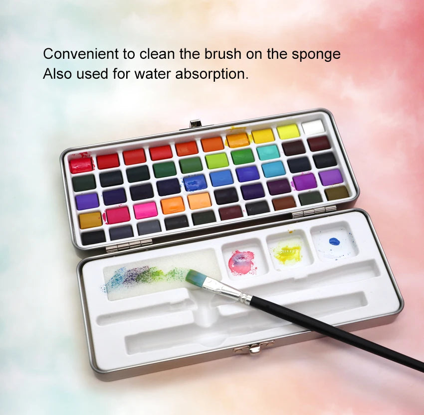 SeamiArt 50Color Solid Watercolor Paint Set Portable Metal Box Watercolor Pigment for Beginner Drawing Watercolor Paper Supplies - Sun Studio