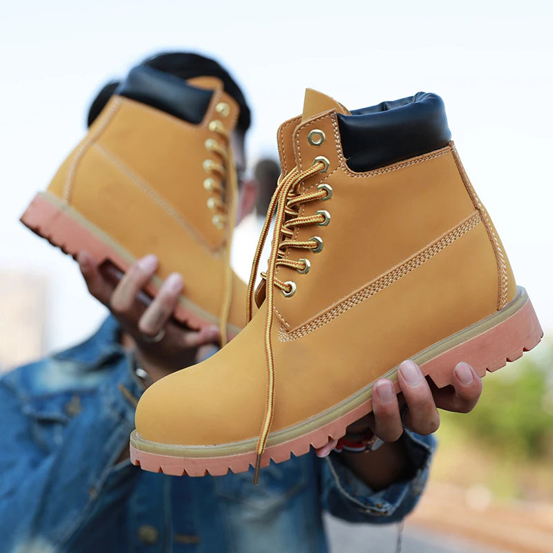 Genuine Leather Men's Winter Spring Ankle Treking Military Snow Yellow Tactical Boots Outdoor Footwear for Women Men Work Shoes - Sun Studio