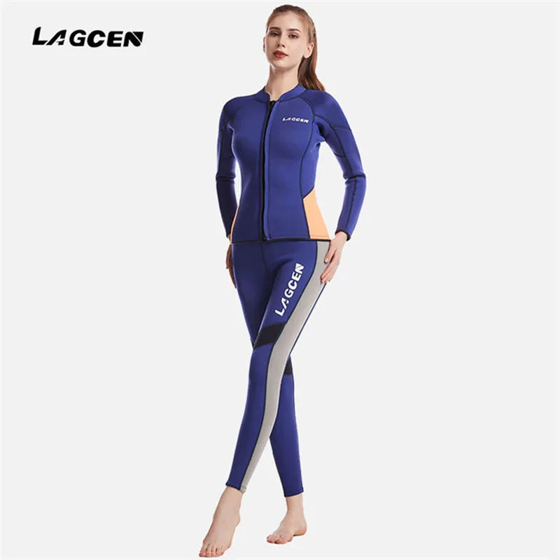 LAGCEN 2.5mm Neoprene Wetsuit Women Long Sleeve Scuba Diving suit Female Surfing Snorkeling 2 Pieces Set Winter Thermal Swimsuit - Sun Studio