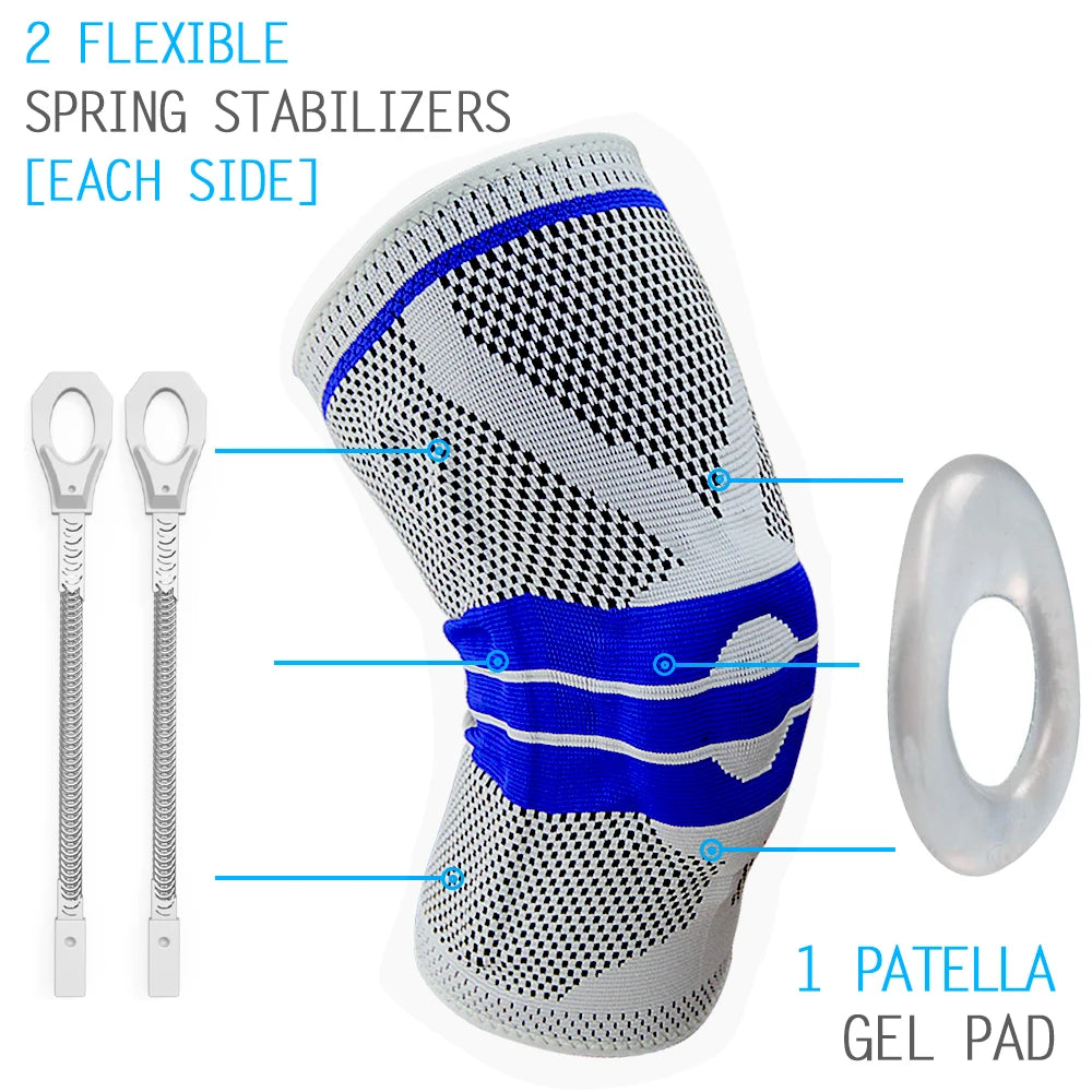 Knee Support Compression Sleeve with Side Stabilizers and Silicone Patella Gel Pad, Meniscus Tear, Arthritis Jogging, Brace - Sun Studio