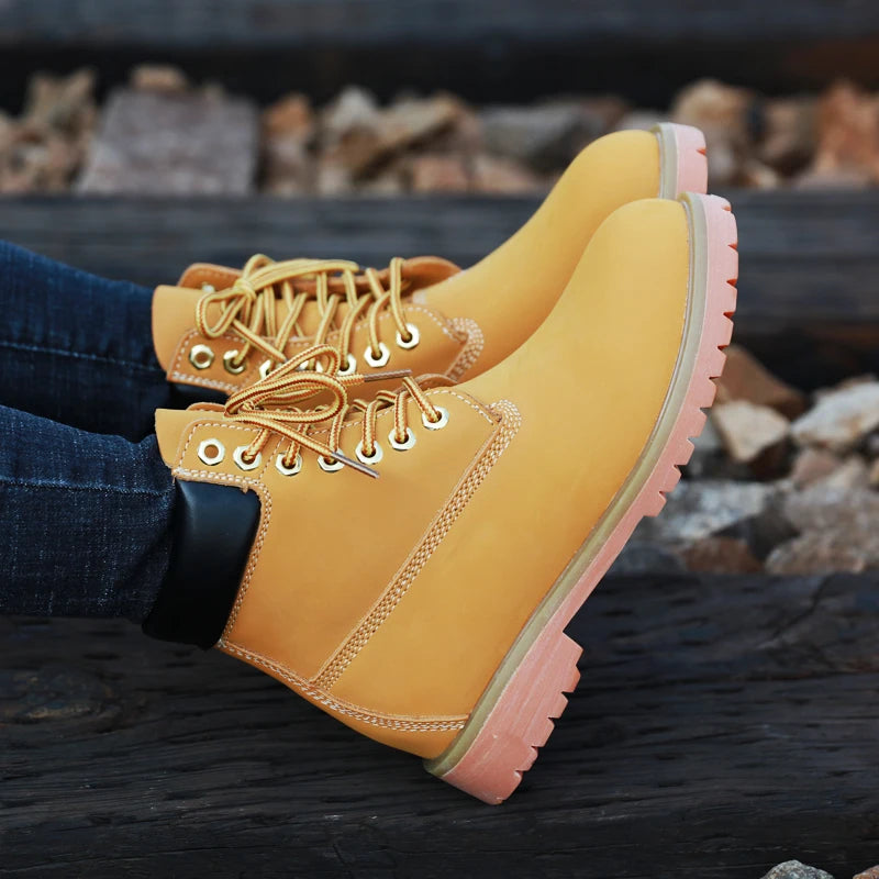 Genuine Leather Men's Winter Spring Ankle Treking Military Snow Yellow Tactical Boots Outdoor Footwear for Women Men Work Shoes - Sun Studio