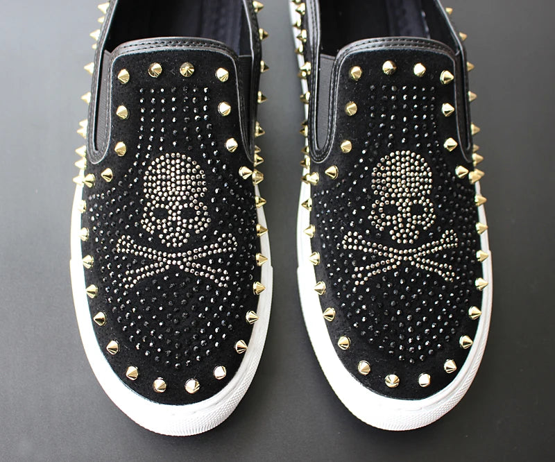 2025 New Shoes for Men Tide Leather Casual Shoes Spring Autumn Cool Skull Rivet Flat Shoes Leisure Slip-on Loafers - Sun Studio