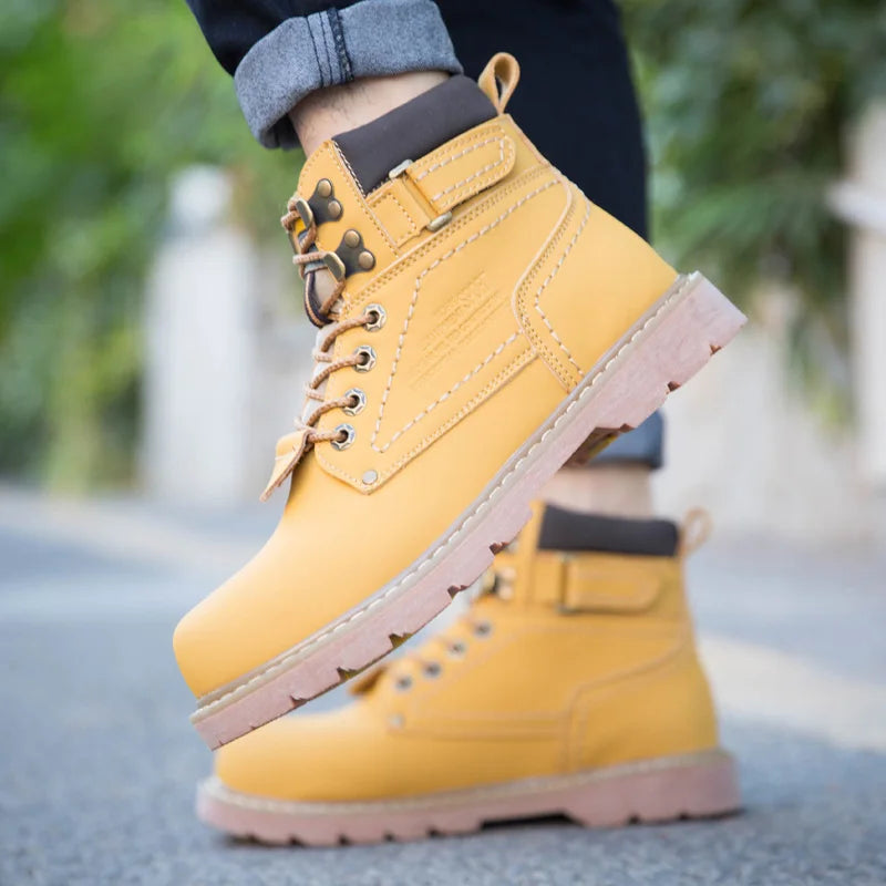 Genuine Leather Men's Winter Spring Ankle Treking Military Snow Yellow Tactical Boots Outdoor Footwear for Women Men Work Shoes