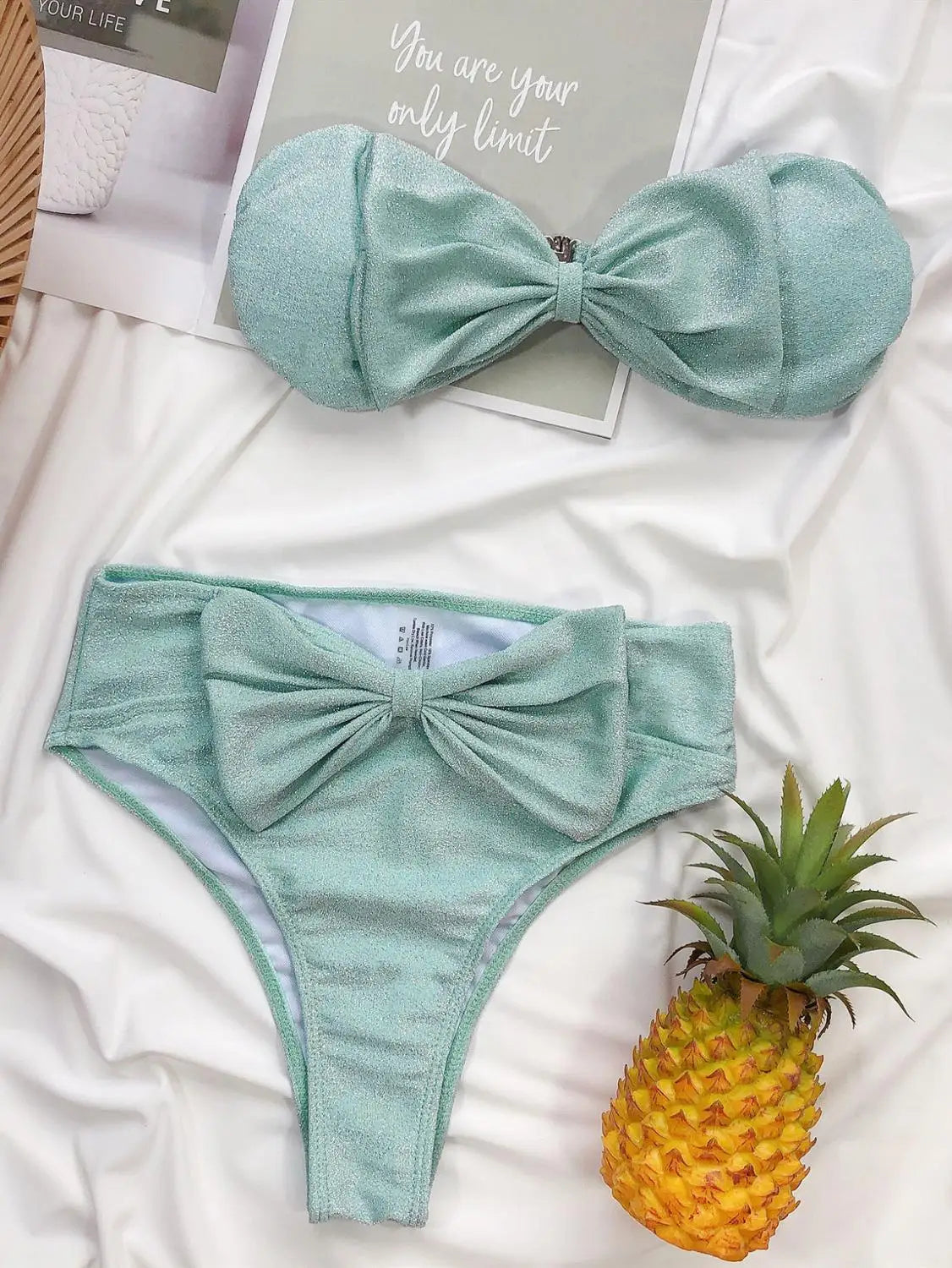 2024 Bow Bandeau High Waist Bikini Female Swimsuit Women Swimwear Two-piece Bikini set Strapless Bather Bathing Suit Swim Lady - Sun Studio