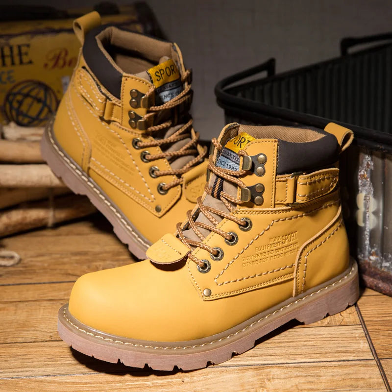 Genuine Leather Men's Winter Spring Ankle Treking Military Snow Yellow Tactical Boots Outdoor Footwear for Women Men Work Shoes - Sun Studio